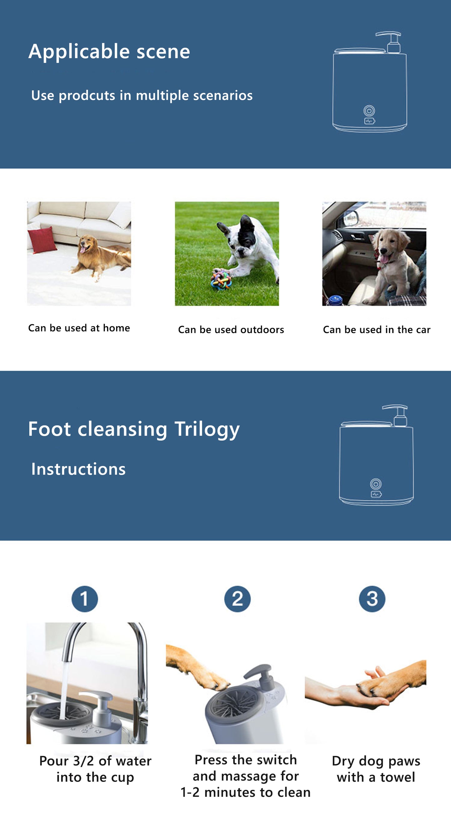 Pet Paw Cleaner Dog Cat Automatic Foot Washer Wiping Cleaning Machine POPOCOLA