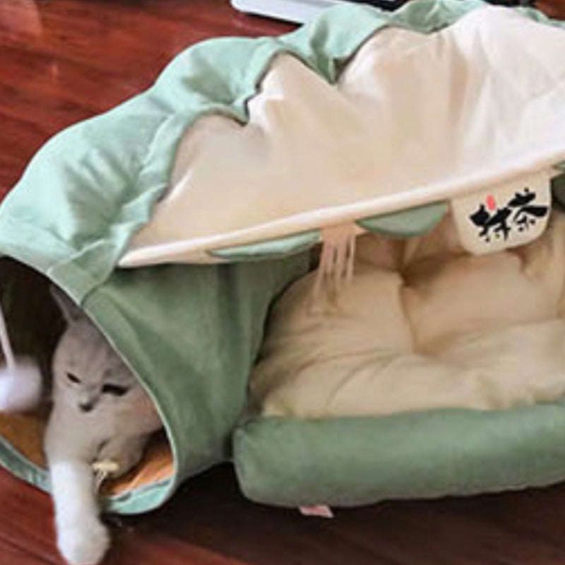 Cat Pet House & Tunnel - All-Season Pet Bed and Toy