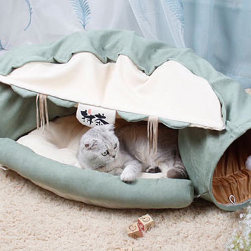 Cat Pet House & Tunnel - All-Season Pet Bed and Toy
