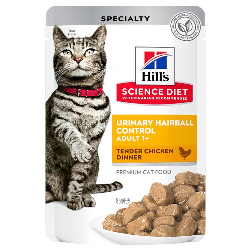 HILLS CAT ADULT URINARY HAIRBALL CONTROL TENDER CHICKEN POUCH 85G