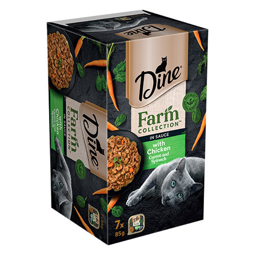 DINE CAT WET FOOD FARM COLLECTION CHICKEN CARROT SPINACH 85G 7PCS / 28PCS