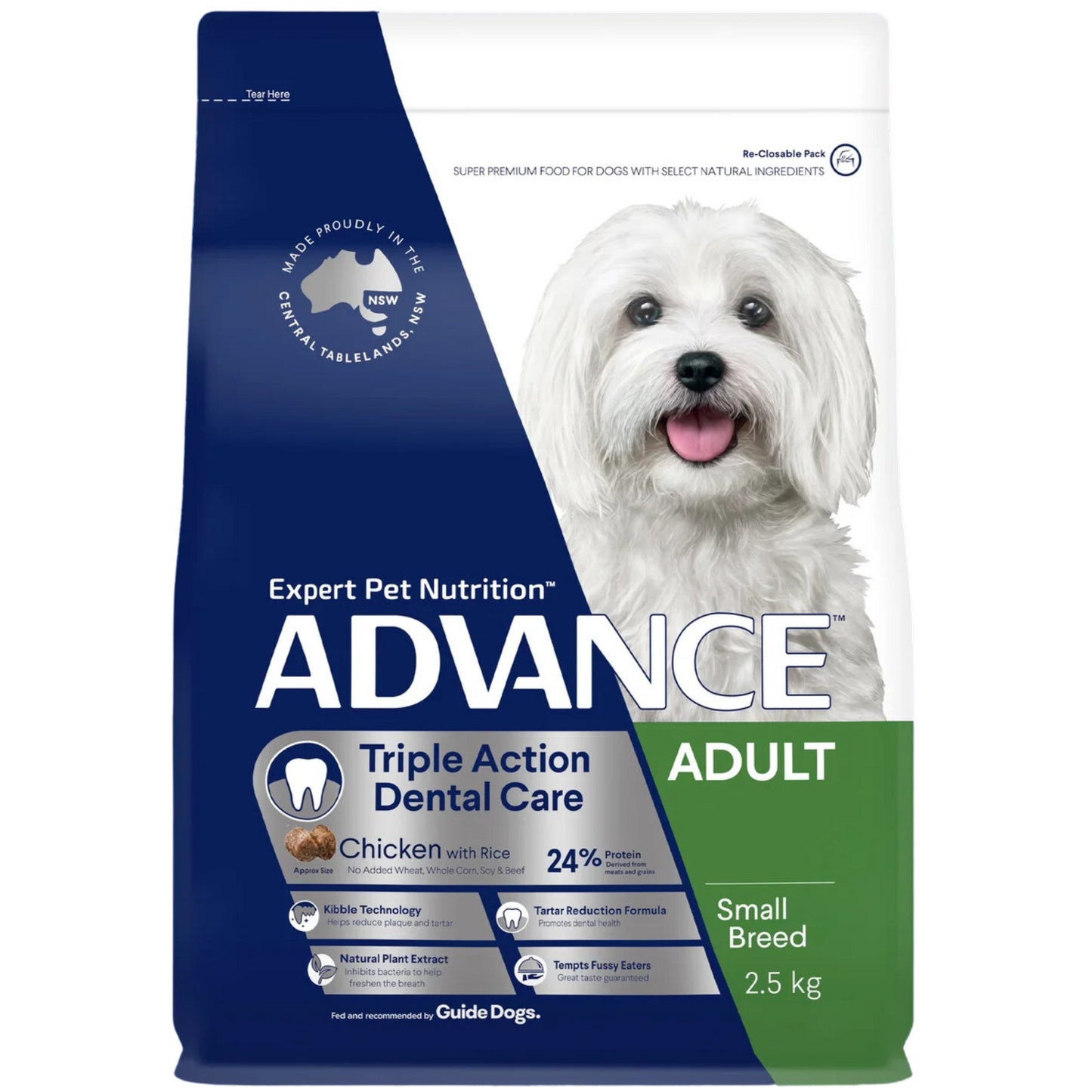 ADVANCE DENTAL CARE TRIPLE ACTION ADULT SMALL BREED CHICKEN WITH RICE 2.5KG