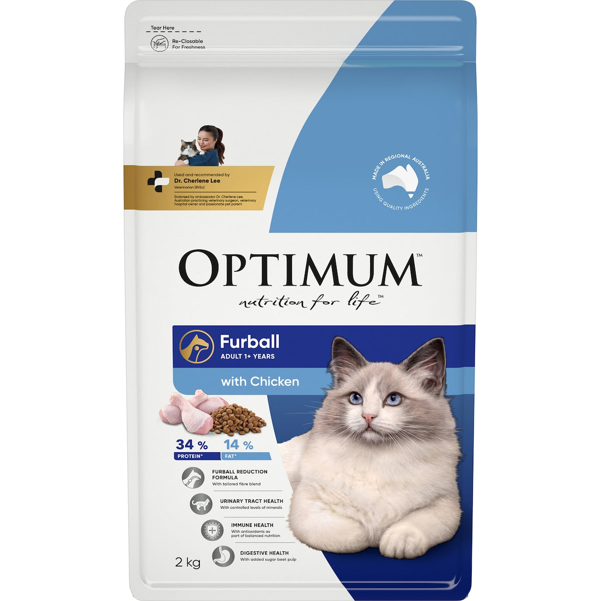 OPTIMUM CAT DRY FOOD FURBALL ADULT 1+ YEARS WITH CHICKEN 800G / 2KG
