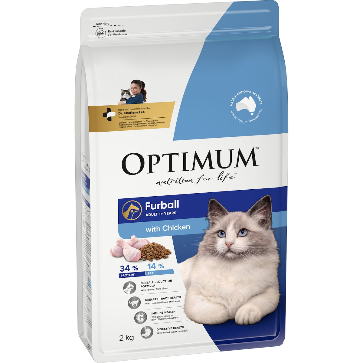 OPTIMUM CAT DRY FOOD FURBALL ADULT 1+ YEARS WITH CHICKEN 800G / 2KG