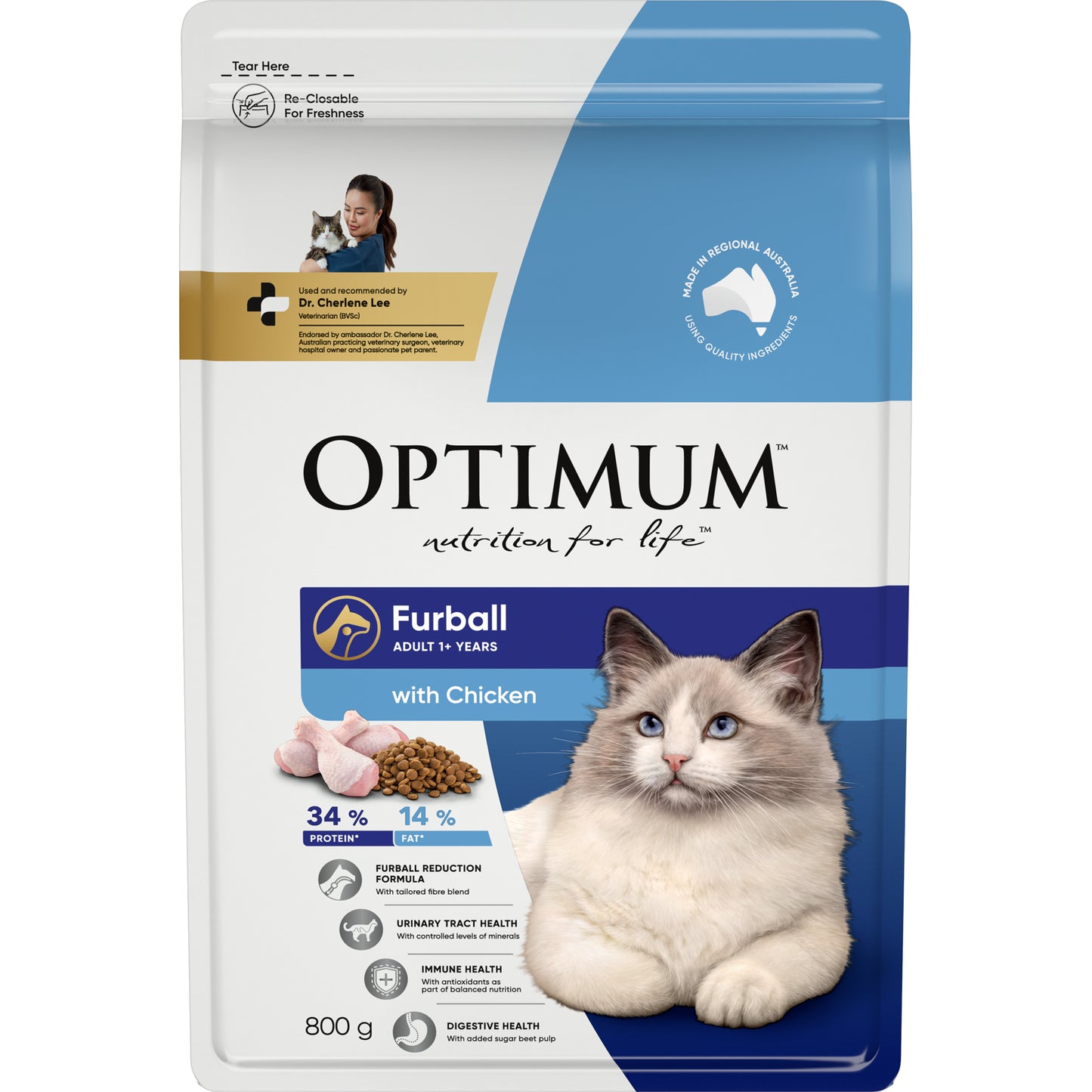 OPTIMUM CAT DRY FOOD FURBALL ADULT 1+ YEARS WITH CHICKEN 800G / 2KG