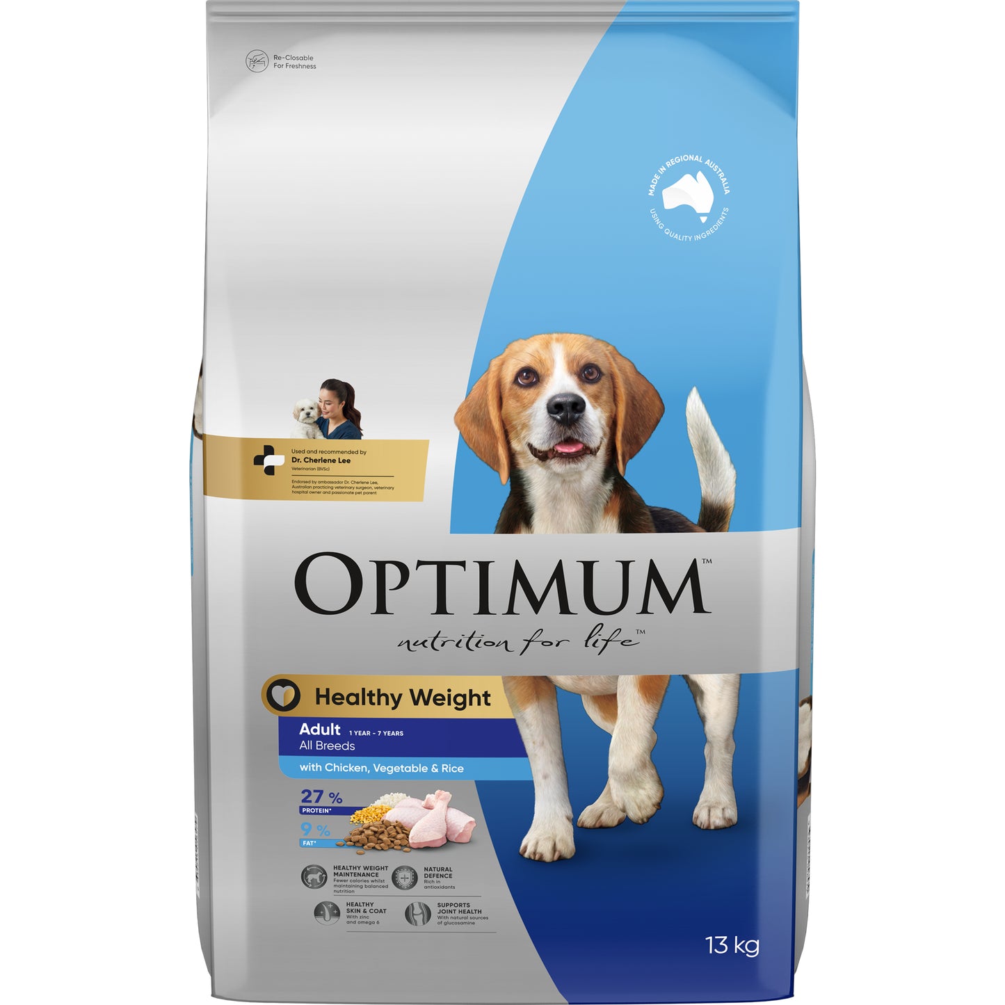 OPTIMUM ADULT ALL BREEDS DOG FOOD HEALTHY WEIGHT CHICKEN VEGETABLE RICE 13KG