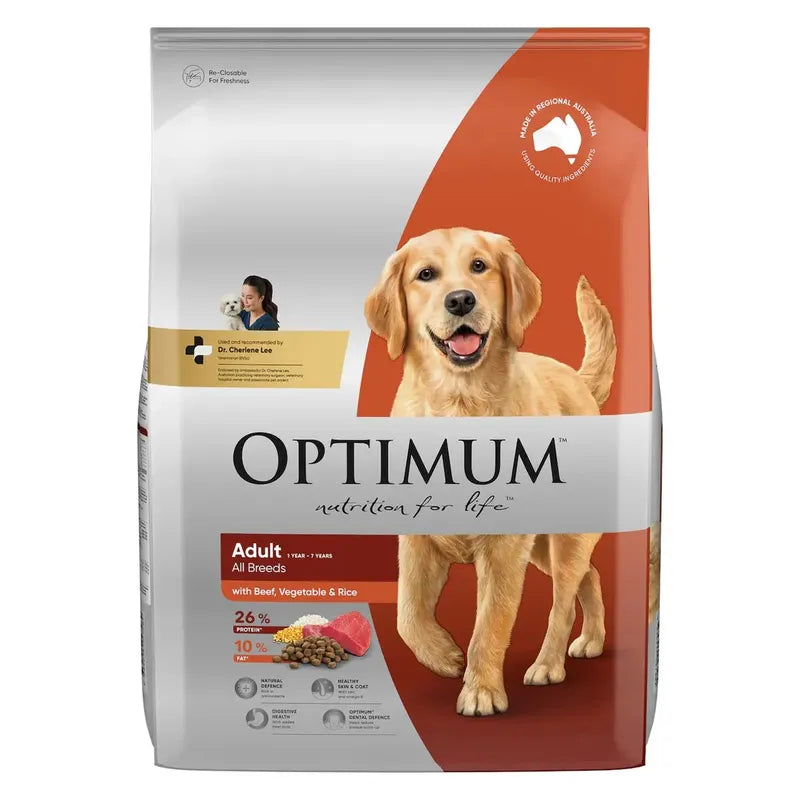 OPTIMUM ADULT ALL BREEDS DOG FOOD BEEF VEGETABLE RICE 15KG