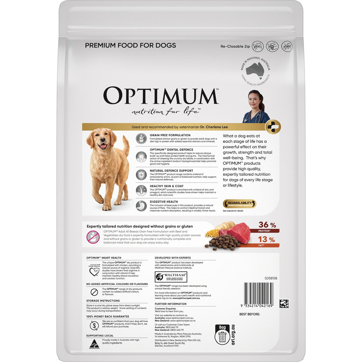 OPTIMUM ADULT ALL BREEDS DOG FOOD BEEF VEGETABLE RICE 15KG