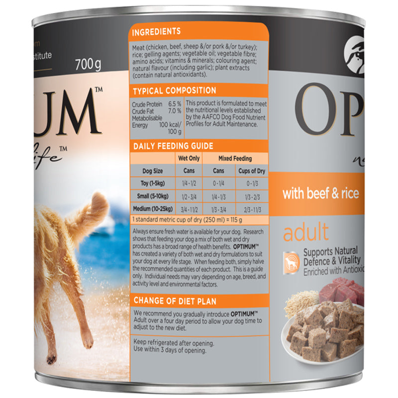 OPTIMUM ADULT DOG WET FOOD WITH BEEF AND RICE 700G