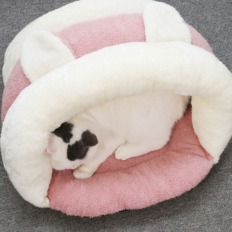 CURLY TAIL Pet Bed Kennel Puppy Cave Super Soft Velvet Pet Warmer Cat Dog House