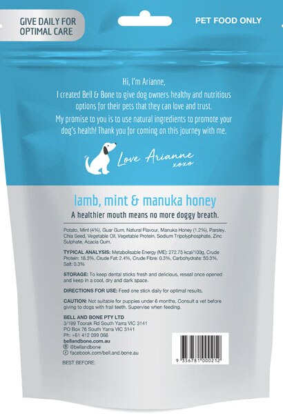 Bell & Bone Large / Medium / Small Dental Sticks - Lamb, Mint and Manuka Honey