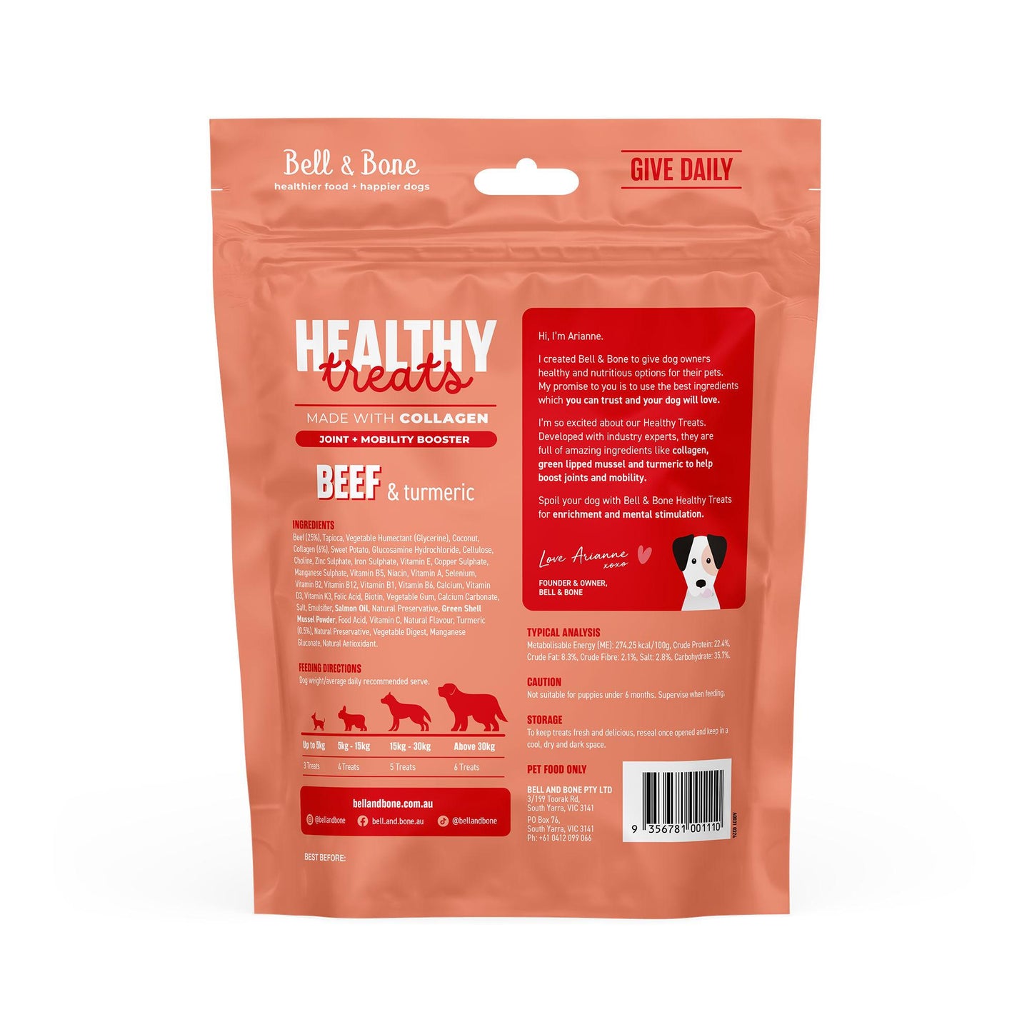 Bell & Bone Healthy Treats, Joint plus Mobility Booster - Beef & Turmeric 130g