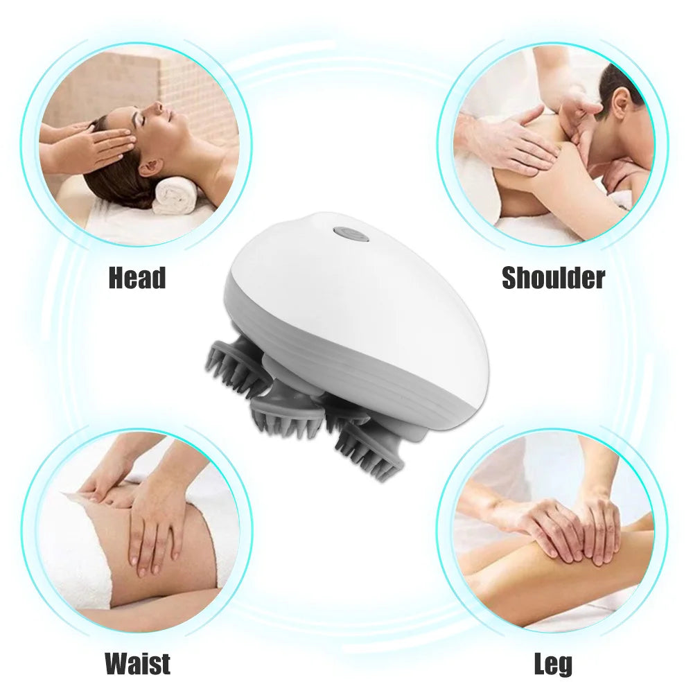 Electric Head Scalp Massager with 4 Kneading Massage Heads Body Deep Tissue Massager for Hair Growth Relaxtion and Cat Pet Claw