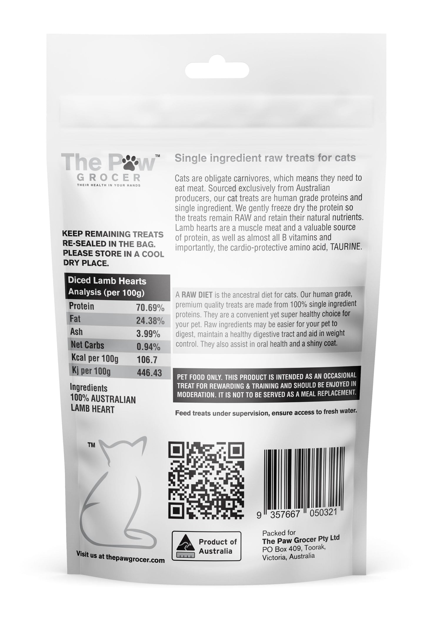 The Paw Grocer Cats - Lamb Hearts 50g