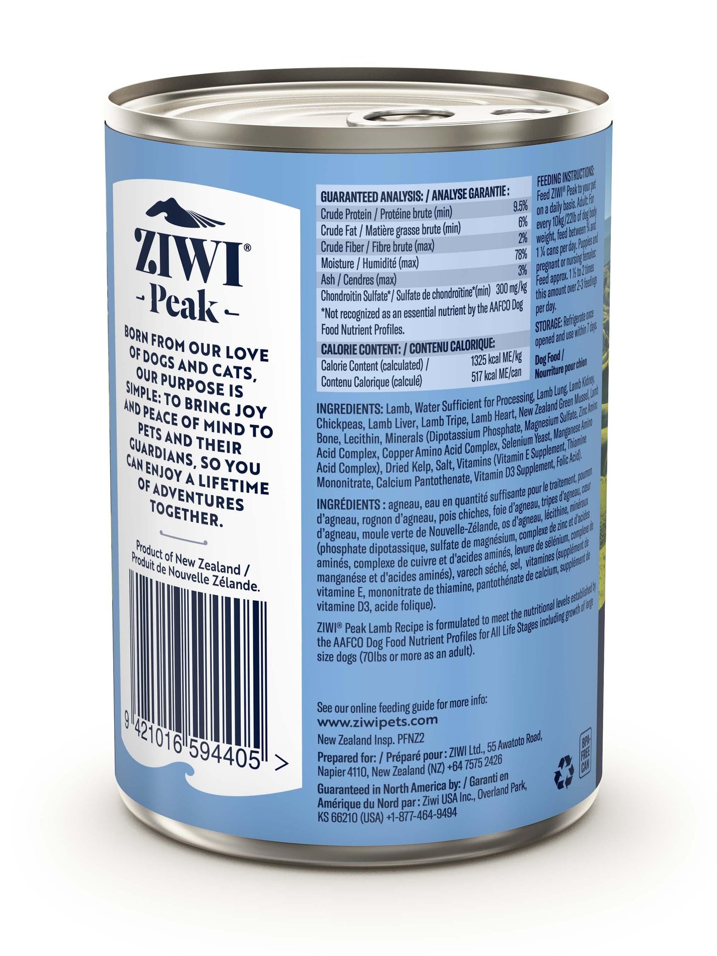 Ziwi Peak Dog Can 390g Lamb