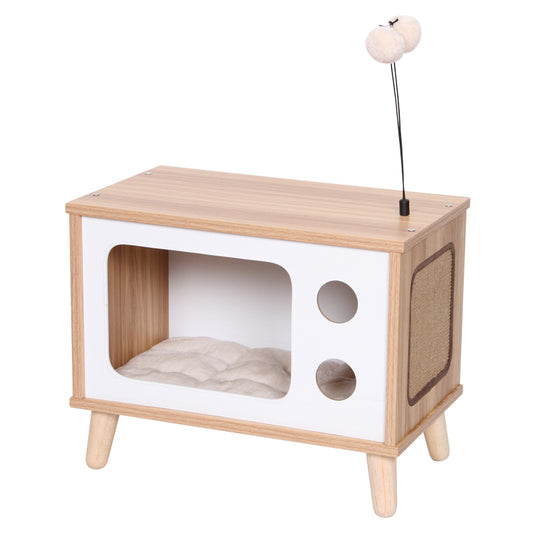 Small TV-shape Cat Nest Climbing Wooden Frame Removable Jumping Platform