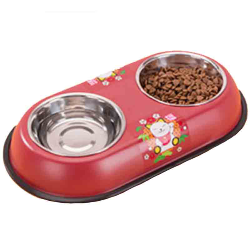 Stainless Steel Double Pet Bowl Dog Cat Twin Dish Water Food Feeder