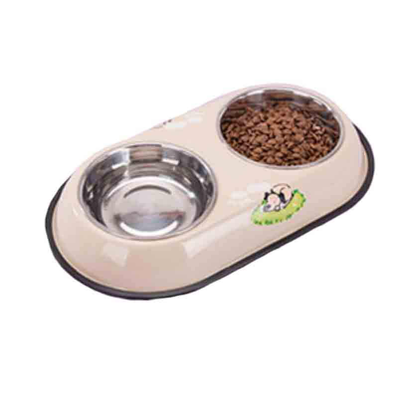 Stainless Steel Double Pet Bowl Dog Cat Twin Dish Water Food Feeder