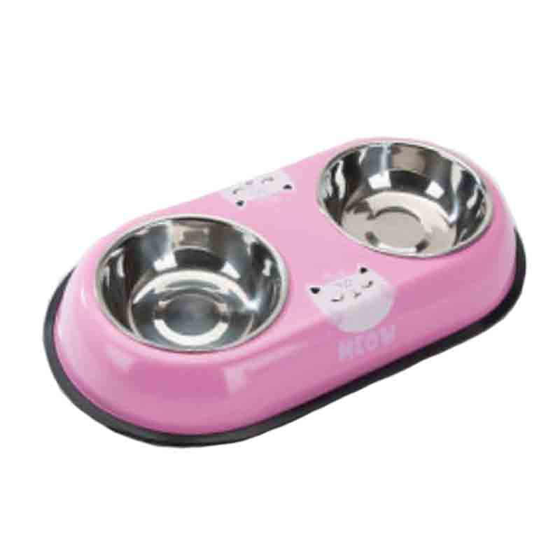 Stainless Steel Double Pet Bowl Dog Cat Twin Dish Water Food Feeder