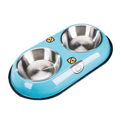 Stainless Steel Double Pet Bowl Dog Cat Twin Dish Water Food Feeder