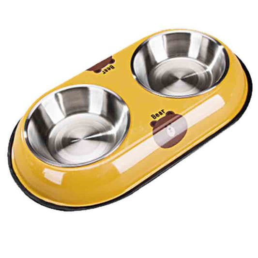 Stainless Steel Double Pet Bowl Dog Cat Twin Dish Water Food Feeder