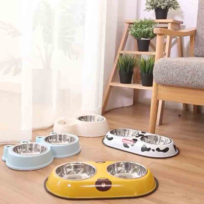 Stainless Steel Double Pet Bowl Dog Cat Twin Dish Water Food Feeder