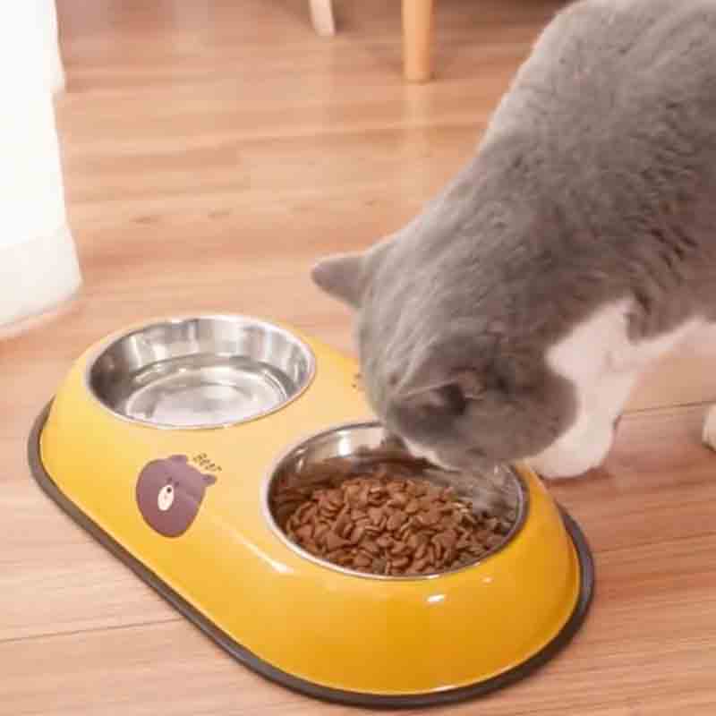 Stainless Steel Double Pet Bowl Dog Cat Twin Dish Water Food Feeder