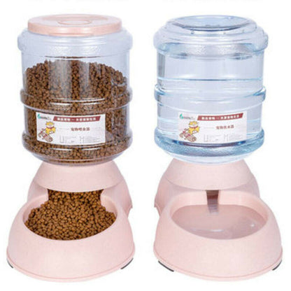 Automatic Pet Dog Cat Water Food Feeder Fountain Bowl Dish Dispenser Set