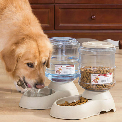 Automatic Pet Dog Cat Water Food Feeder Fountain Bowl Dish Dispenser Set