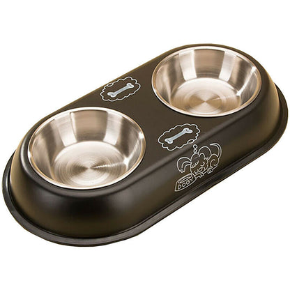 Stainless Steel Double Pet Bowl Dog Cat Twin Dish Water Food Feeder