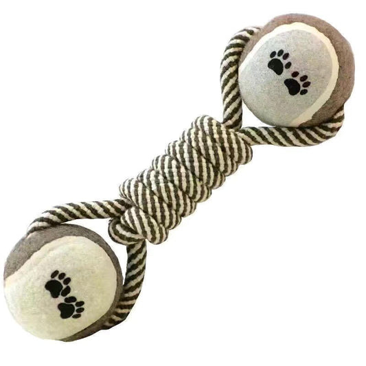 Pet Dog Double-headed Ball Rope Knot Toy Molar Teeth Resistant Clean Chew Tug