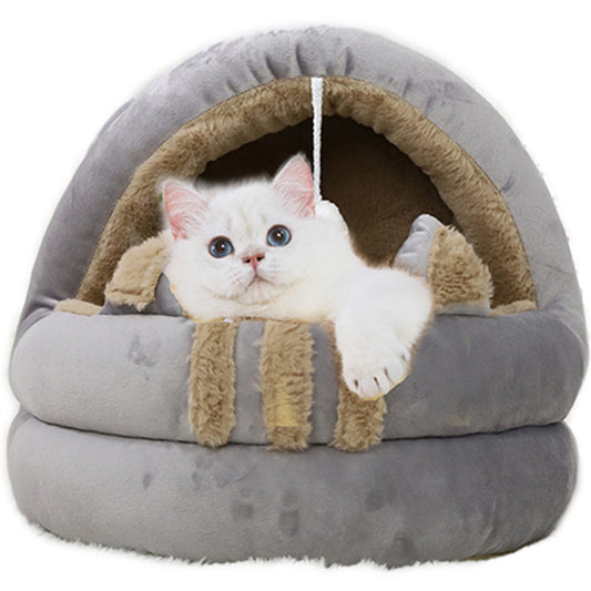 Pet Cat Dog House Thicken Sleep Bed Nest Puppy Warm Cushion Semi-closed Kennel