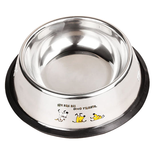 Pet Cat Dog Stainless Steel Food Water Bowl Feeder Anti-slide Pad