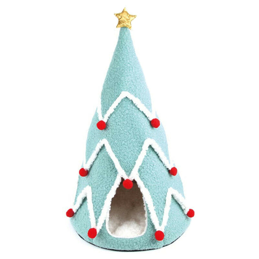 Pet Cat Dog Winter Christmas Tree Cave House Bed Plush Kennel