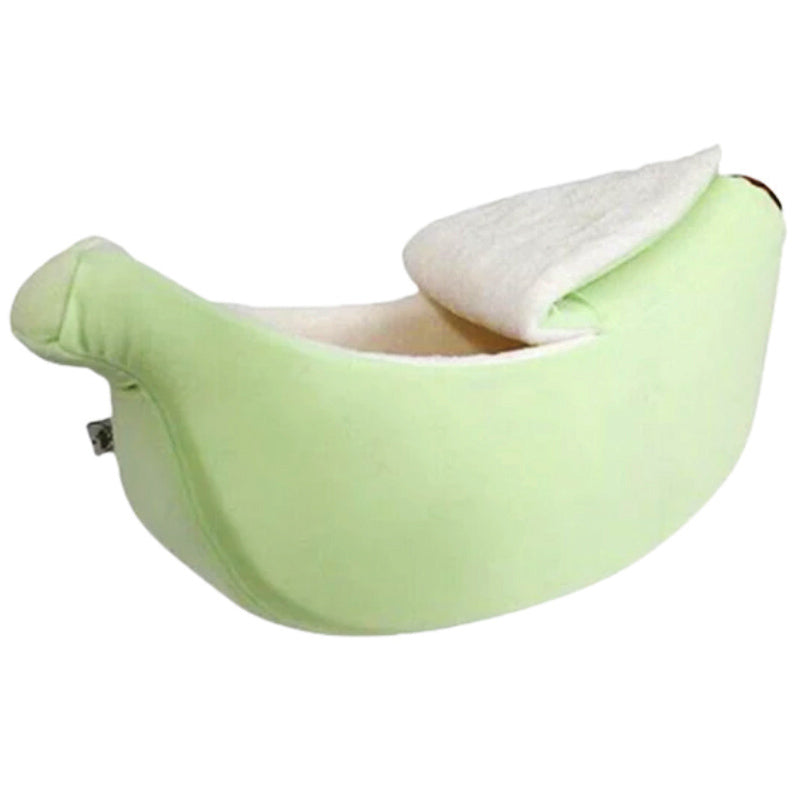 Pet Cat Dog Green Yellow Banana Shaped Bed Sleeping House Warm Cozy Soft Cushion