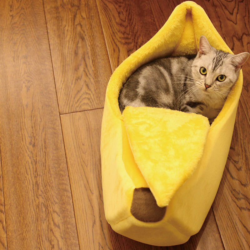 Pet Cat Dog Green Yellow Banana Shaped Bed Sleeping House Warm Cozy Soft Cushion