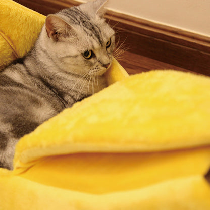 Pet Cat Dog Green Yellow Banana Shaped Bed Sleeping House Warm Cozy Soft Cushion