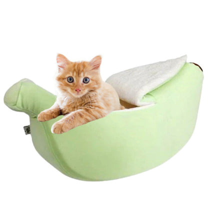 Pet Cat Dog Green Yellow Banana Shaped Bed Sleeping House Warm Cozy Soft Cushion