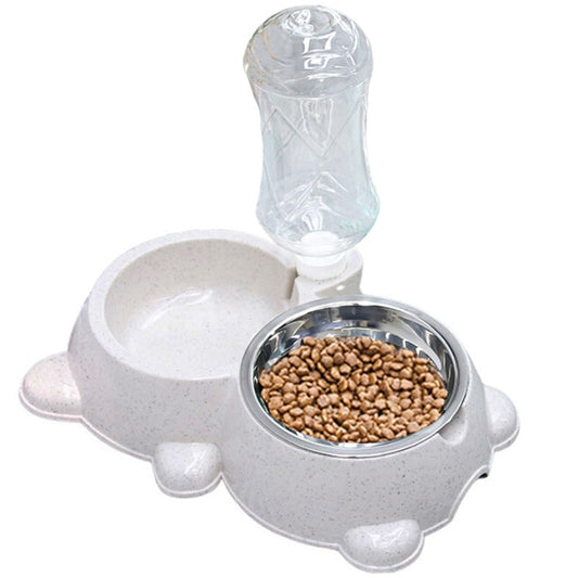 Pet cat Dog Double Bowl Auto-refill Drinking Water Food Basin Stainless Steel