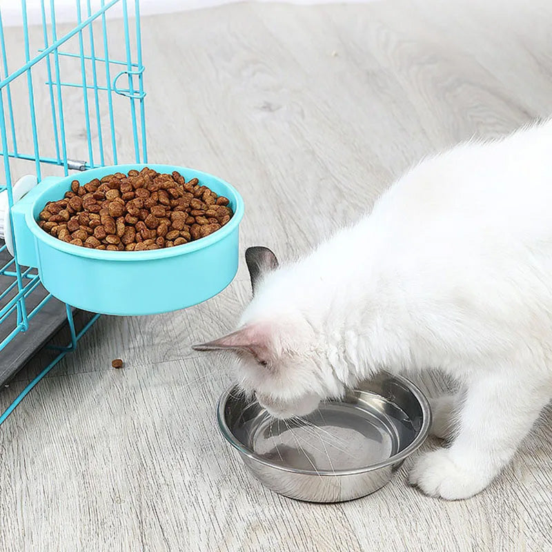 Pet Cat Dog Water Food Hanging Round Bowl Stainless Steel Non-Slip Feeder