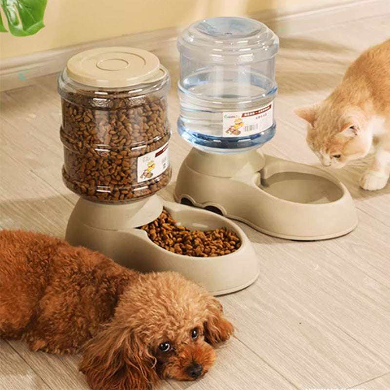 Automatic Pet Dog Cat Water Food Feeder Fountain Bowl Dish Dispenser Set