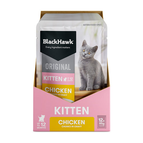 BLACKHAWK 12PK KITTEN WET CHICKEN IN GRAVY 85G