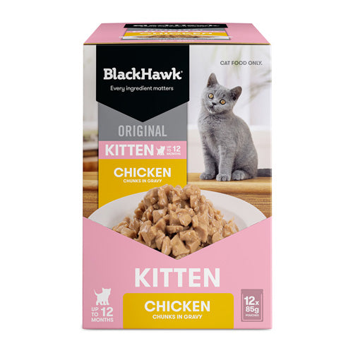 BLACKHAWK 12PK KITTEN WET CHICKEN IN GRAVY 85G