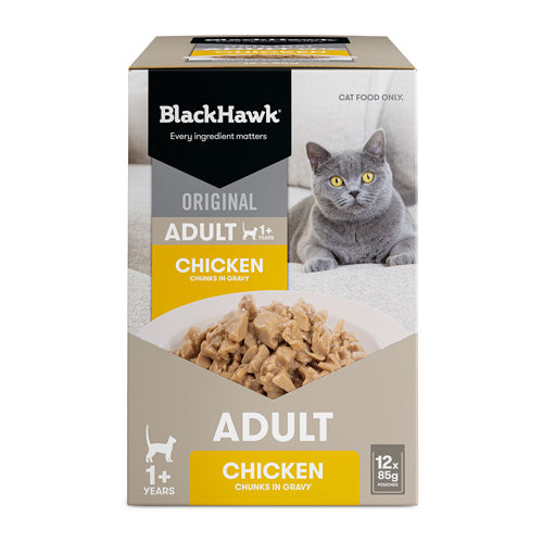 BLACKHAWK 12PK CAT WET CHICKEN IN GRAVY 85G