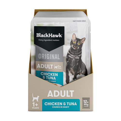 BLACKHAWK 12PK CAT WET CHICKEN TUNA IN GRAVY 85G