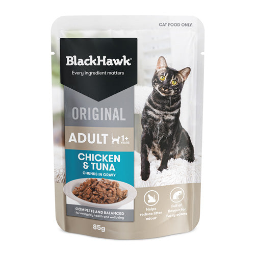 BLACKHAWK 12PK CAT WET CHICKEN TUNA IN GRAVY 85G