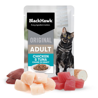 BLACKHAWK 12PK CAT WET CHICKEN TUNA IN GRAVY 85G