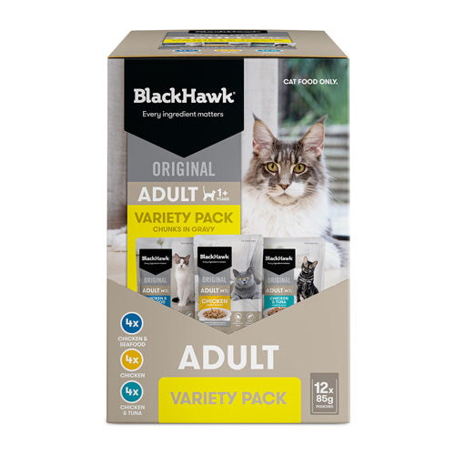 BLACKHAWK 12PK CAT WET VARIETY PACK IN GRAVY 85G