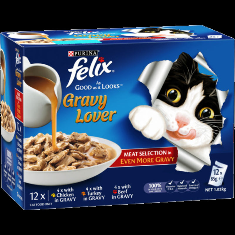 FELIX GRAVY LOVERS MEAT Cat Food 12X85G