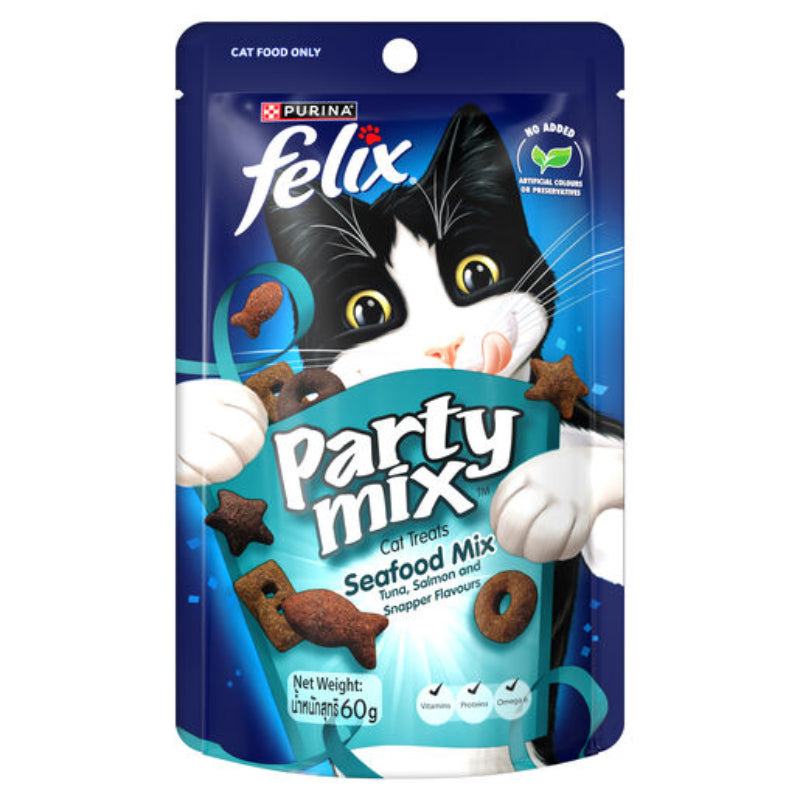 FELIX PARTY MIX SEAFOOD MIX 60G 8PK (OM8) Cat Treats